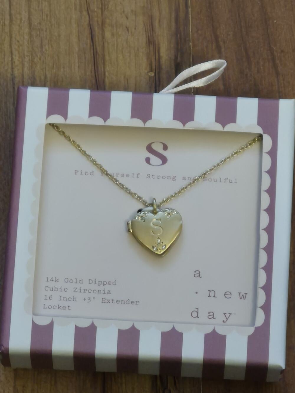 A New Day Initial “S” 14K Gold Dipped Heart Locket Necklace S2